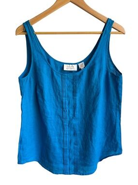 Dana Buchman 100% Linen Sleeveless Top Sz M Caribbean Blue Tank Summer Breezy